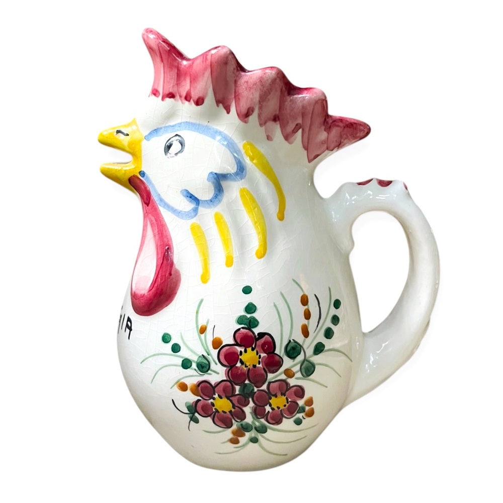 Vintage Deruta Perugia Hand-painted Italian Rooster Jug Pitcher
